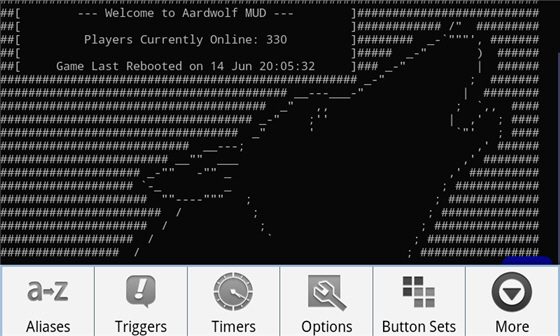 Aardwolf MUD - Android Client Login Screen with Options