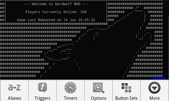 Aardwolf MUD - Android Client Login Screen Aardwolf MUD - Android Client Login Screen with Options